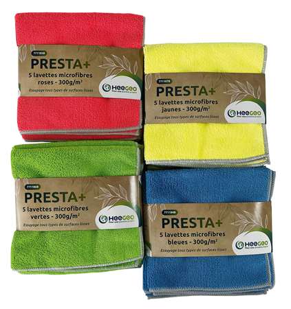 Image de PRESTA JAUNE LAVETTE MICROFIBRE BOUCLEE PACK DE 5